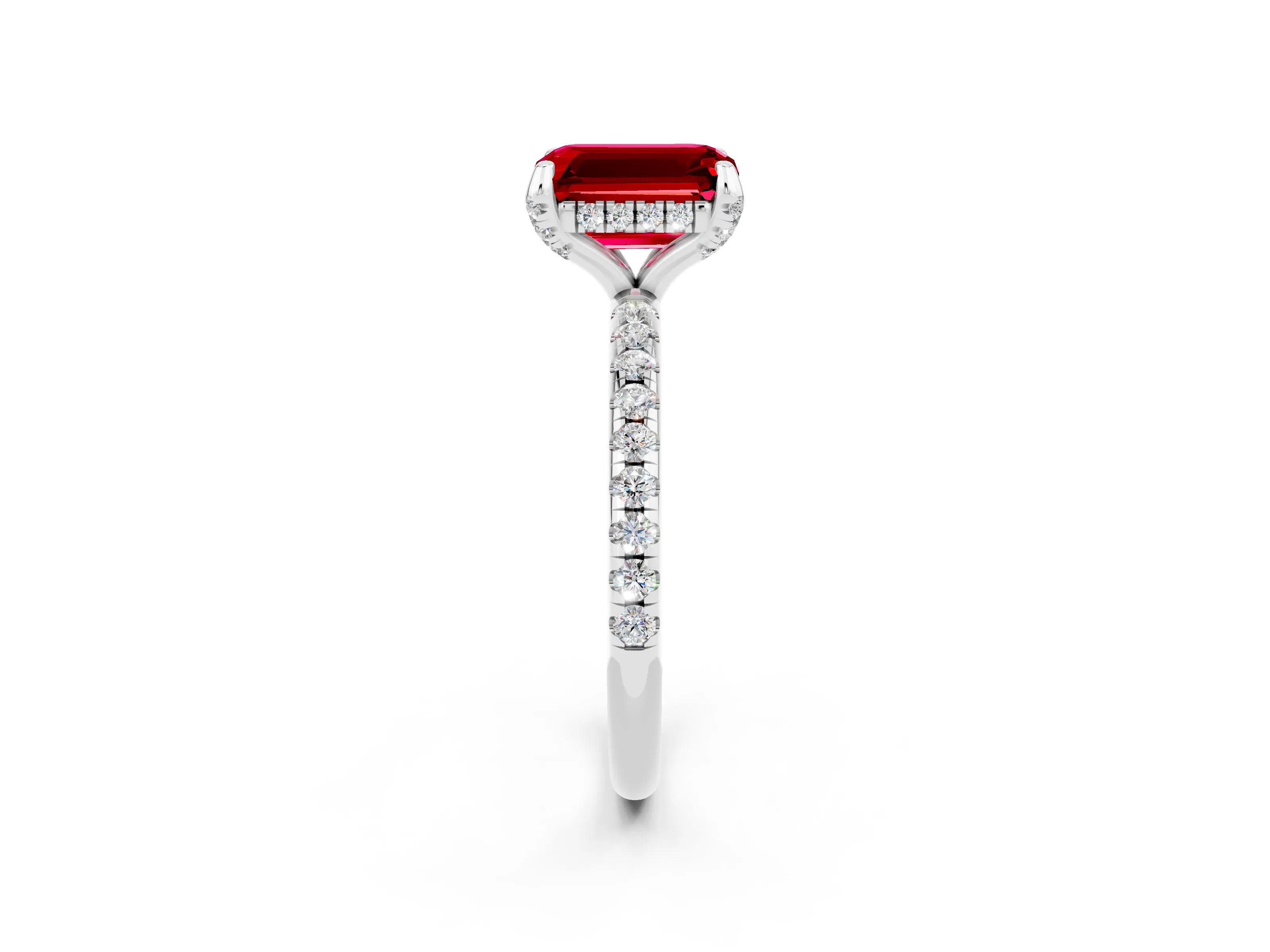 White gold Emerald Cut Diamond Solitaire Ring with Four-Prong Setting and Pavé Band_2