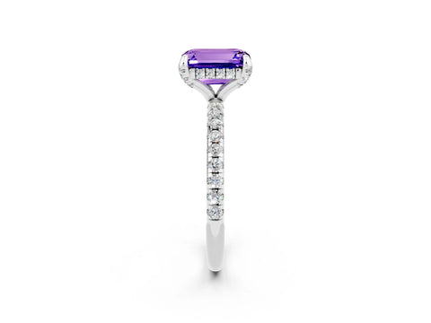 White gold Emerald Cut Diamond Solitaire Ring with Four-Prong Setting and Pavé Band_2