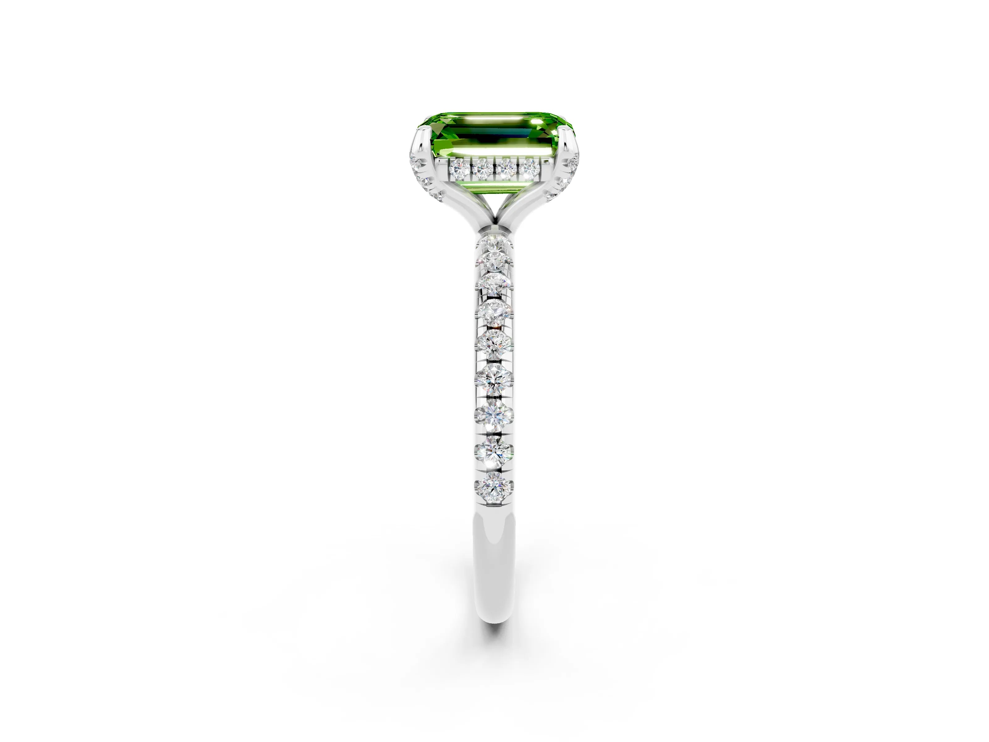 White gold Emerald Cut Diamond Solitaire Ring with Four-Prong Setting and Pavé Band_2