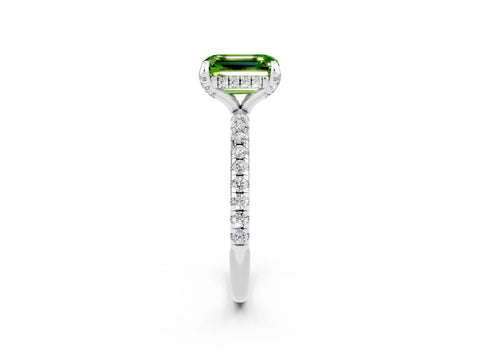White gold Emerald Cut Diamond Solitaire Ring with Four-Prong Setting and Pavé Band_2