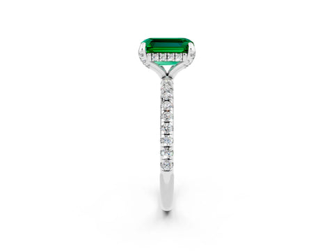 White gold Emerald Cut Diamond Solitaire Ring with Four-Prong Setting and Pavé Band_2