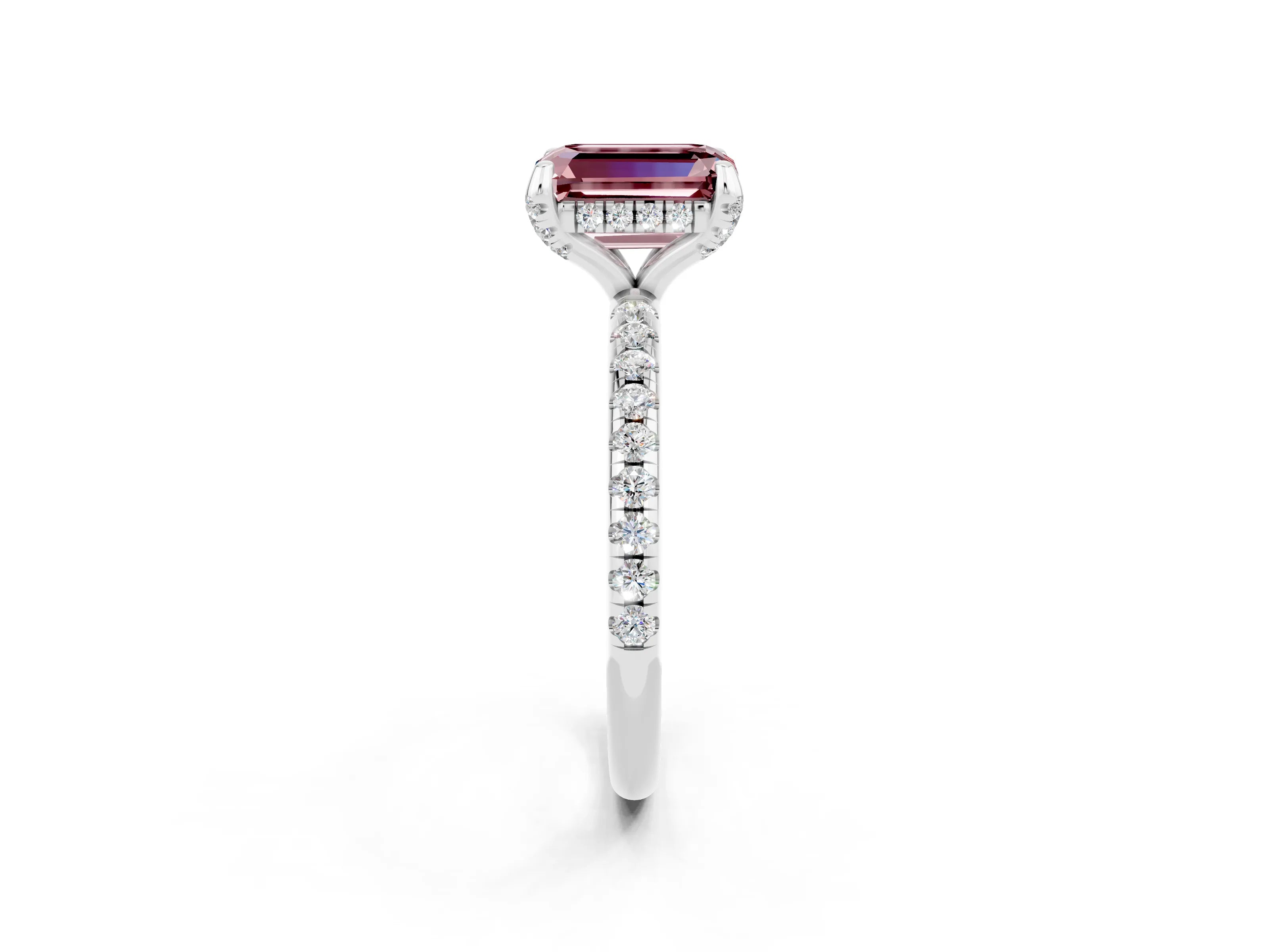 White gold Emerald Cut Diamond Solitaire Ring with Four-Prong Setting and Pavé Band_2