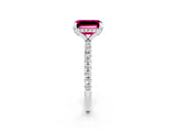 White gold Emerald Cut Diamond Solitaire Ring with Four-Prong Setting and Pavé Band_2