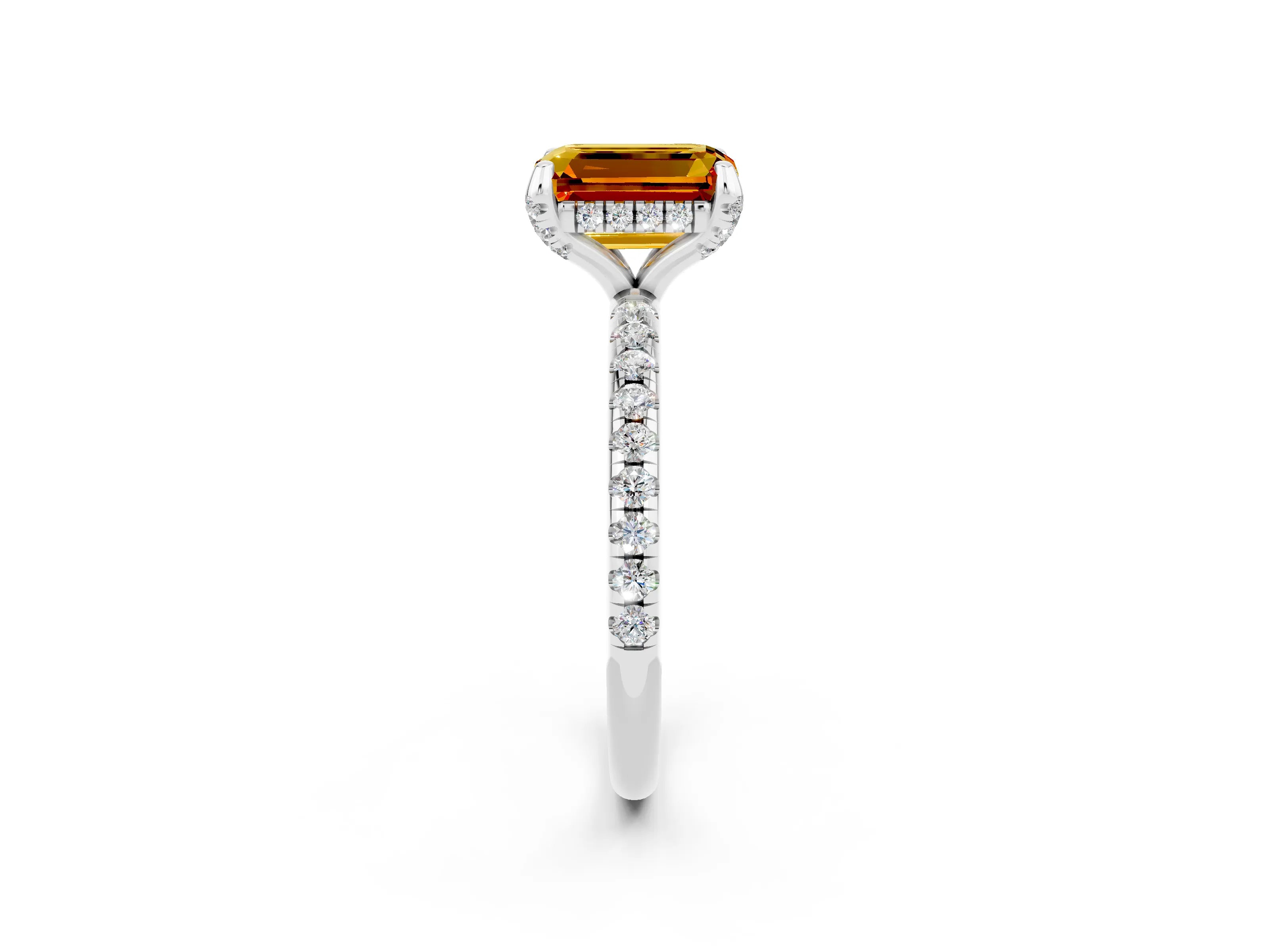 White gold Emerald Cut Diamond Solitaire Ring with Four-Prong Setting and Pavé Band_2