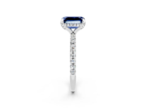 White gold Emerald Cut Diamond Solitaire Ring with Four-Prong Setting and Pavé Band_2