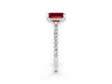White gold Emerald Cut Diamond Solitaire Ring with Four-Prong Setting and Pavé Band_2