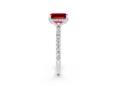 White gold Emerald Cut Diamond Solitaire Ring with Four-Prong Setting and Pavé Band_2