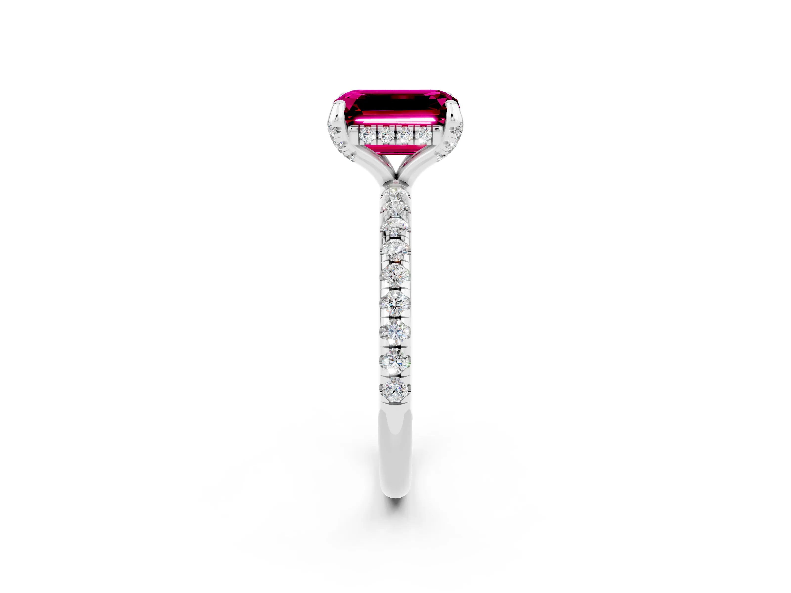 White gold Emerald Cut Diamond Solitaire Ring with Four-Prong Setting and Pavé Band_2