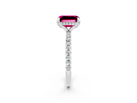 White gold Emerald Cut Diamond Solitaire Ring with Four-Prong Setting and Pavé Band_2