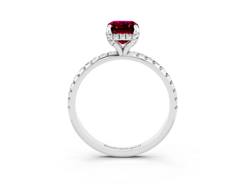 White gold Emerald Cut Diamond Solitaire Ring with Four-Prong Setting and Pavé Band_3