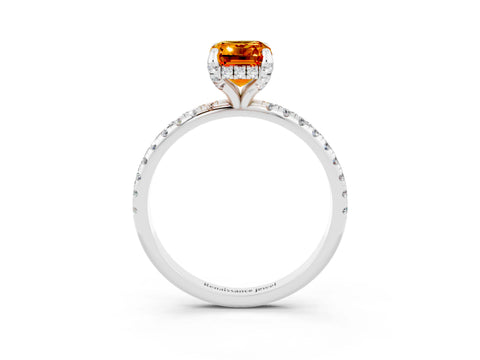 White gold Emerald Cut Diamond Solitaire Ring with Four-Prong Setting and Pavé Band_3