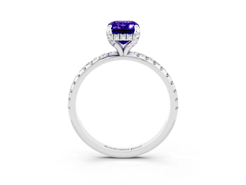 White gold Emerald Cut Diamond Solitaire Ring with Four-Prong Setting and Pavé Band_3