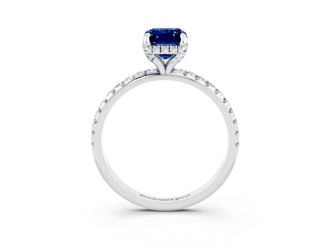White gold Emerald Cut Diamond Solitaire Ring with Four-Prong Setting and Pavé Band_3
