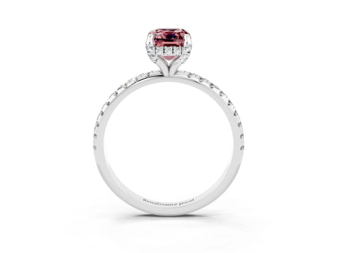 White gold Emerald Cut Diamond Solitaire Ring with Four-Prong Setting and Pavé Band_3
