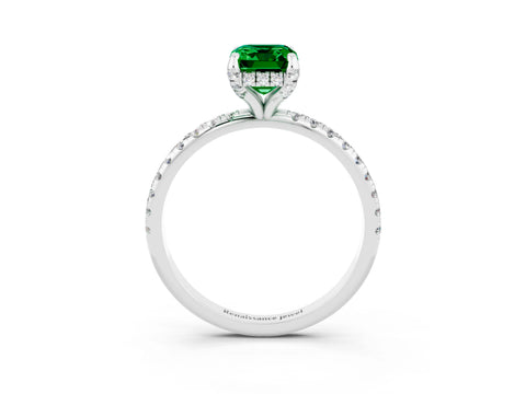 White gold Emerald Cut Diamond Solitaire Ring with Four-Prong Setting and Pavé Band_3