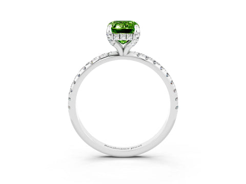 White gold Emerald Cut Diamond Solitaire Ring with Four-Prong Setting and Pavé Band_3