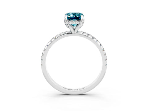 White gold Emerald Cut Diamond Solitaire Ring with Four-Prong Setting and Pavé Band_3