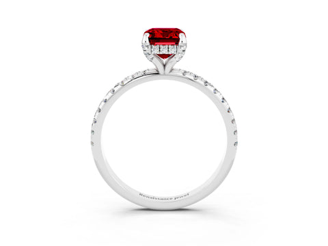 White gold Emerald Cut Diamond Solitaire Ring with Four-Prong Setting and Pavé Band_3