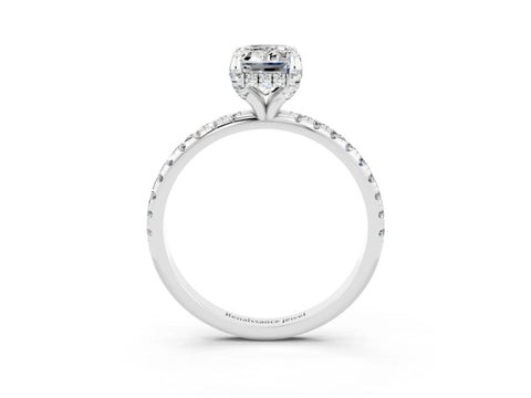 White gold Emerald Cut Diamond Solitaire Ring with Four-Prong Setting and Pavé Band_3