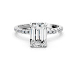 White gold Emerald Cut Diamond Solitaire Ring with Four-Prong Setting and Pavé Band_3