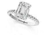 White gold Emerald Cut Diamond Solitaire Ring with Four-Prong Setting and Pavé Band_4