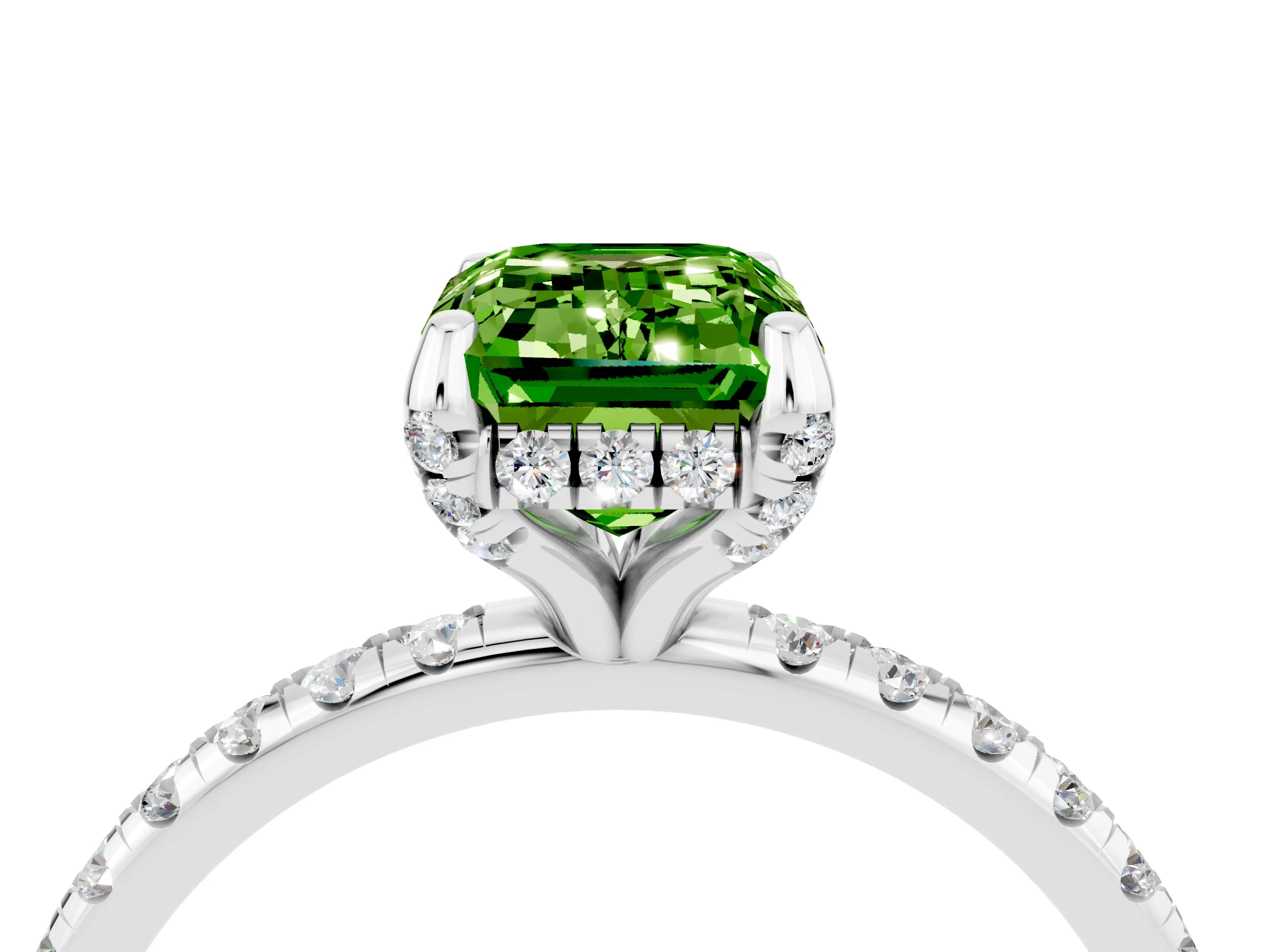 White gold Emerald Cut Diamond Solitaire Ring with Four-Prong Setting and Pavé Band_4