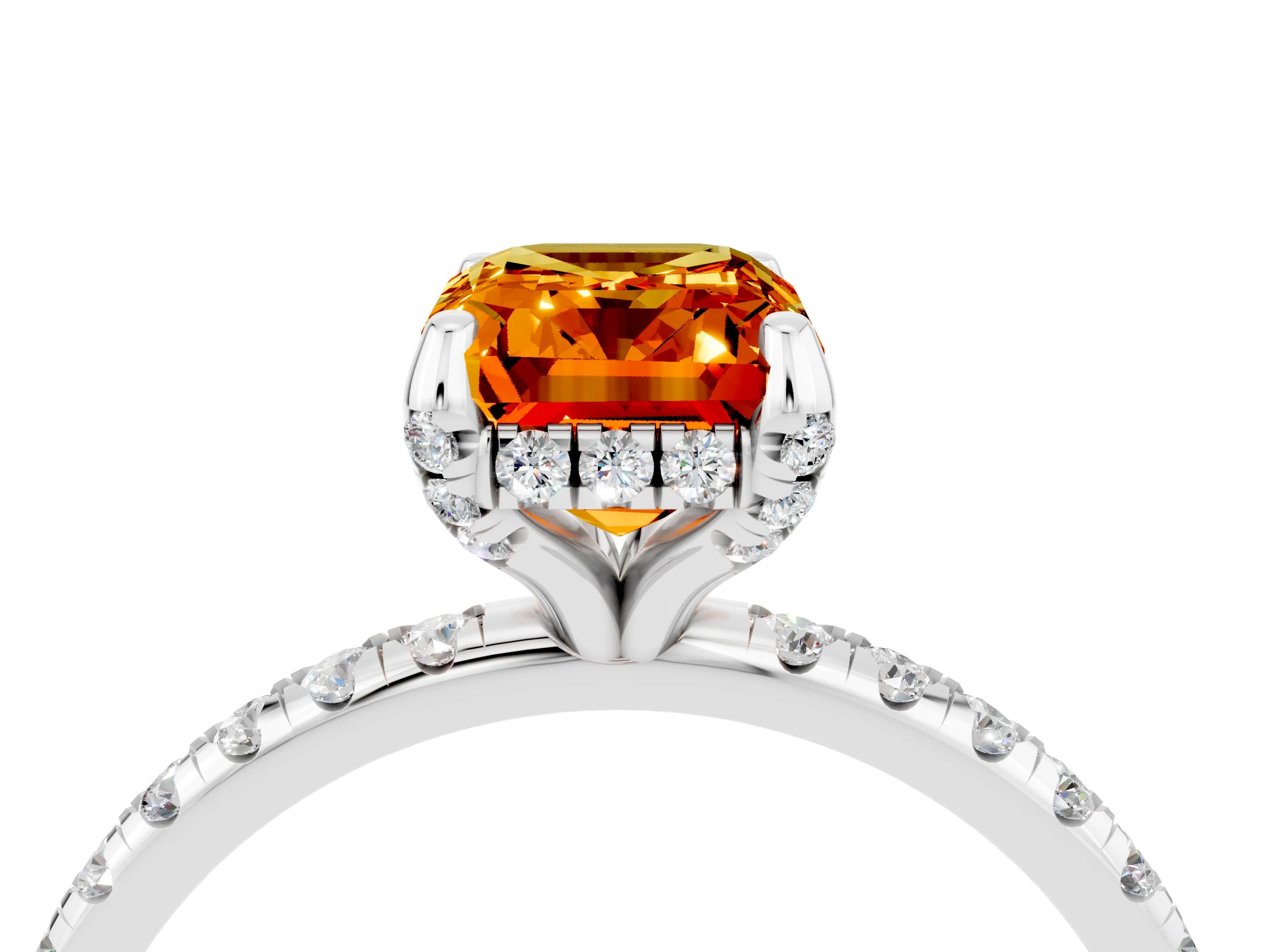 White gold Emerald Cut Diamond Solitaire Ring with Four-Prong Setting and Pavé Band_4