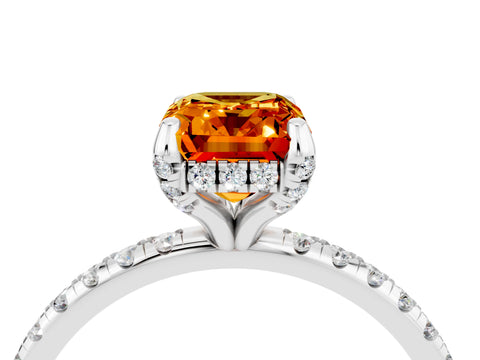 White gold Emerald Cut Diamond Solitaire Ring with Four-Prong Setting and Pavé Band_4