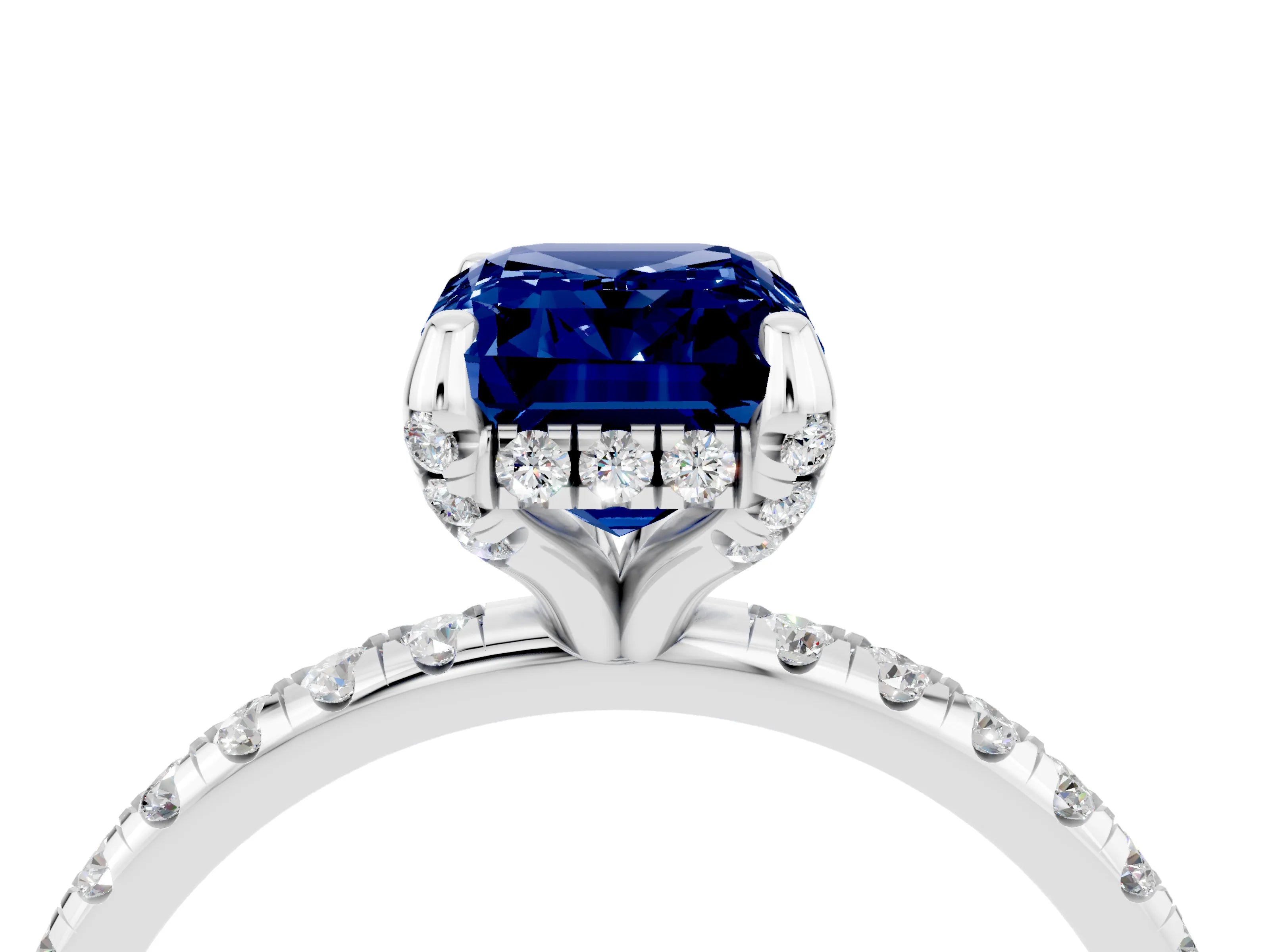 White gold Emerald Cut Diamond Solitaire Ring with Four-Prong Setting and Pavé Band_4