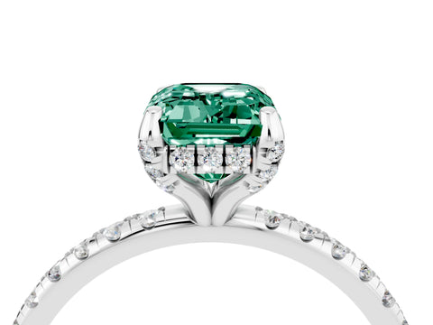 White gold Emerald Cut Diamond Solitaire Ring with Four-Prong Setting and Pavé Band_4