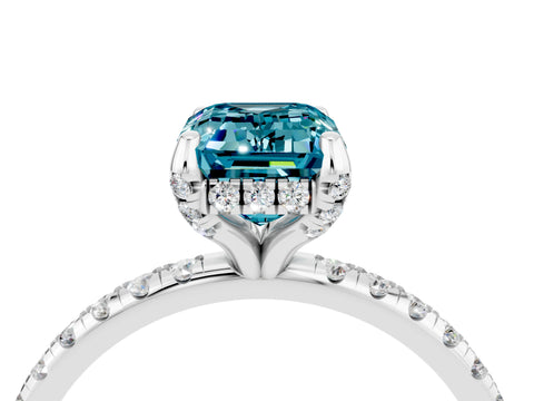 White gold Emerald Cut Diamond Solitaire Ring with Four-Prong Setting and Pavé Band_4