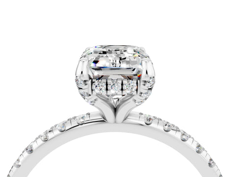 White gold Emerald Cut Diamond Solitaire Ring with Four-Prong Setting and Pavé Band_4