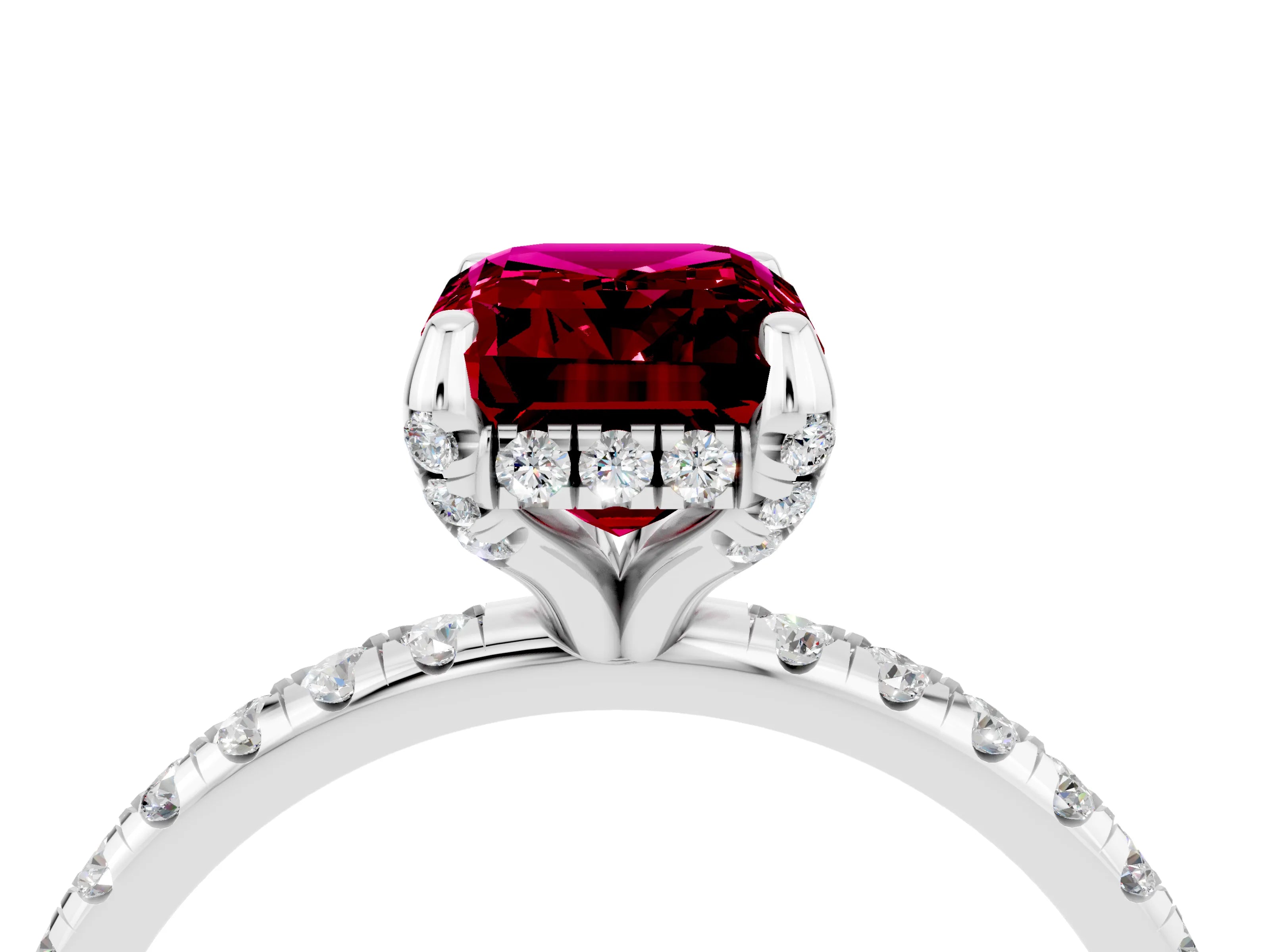 White gold Emerald Cut Diamond Solitaire Ring with Four-Prong Setting and Pavé Band_4