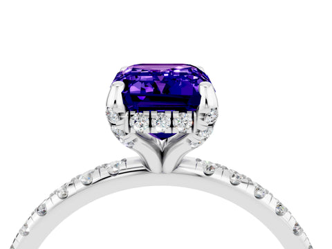 White gold Emerald Cut Diamond Solitaire Ring with Four-Prong Setting and Pavé Band_4