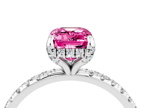 White gold Emerald Cut Diamond Solitaire Ring with Four-Prong Setting and Pavé Band_4