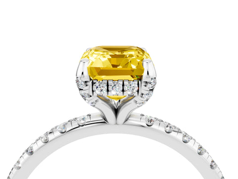 White gold Emerald Cut Diamond Solitaire Ring with Four-Prong Setting and Pavé Band_4