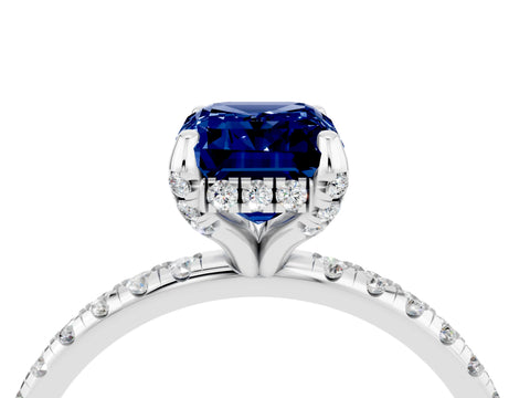 White gold Emerald Cut Diamond Solitaire Ring with Four-Prong Setting and Pavé Band_4