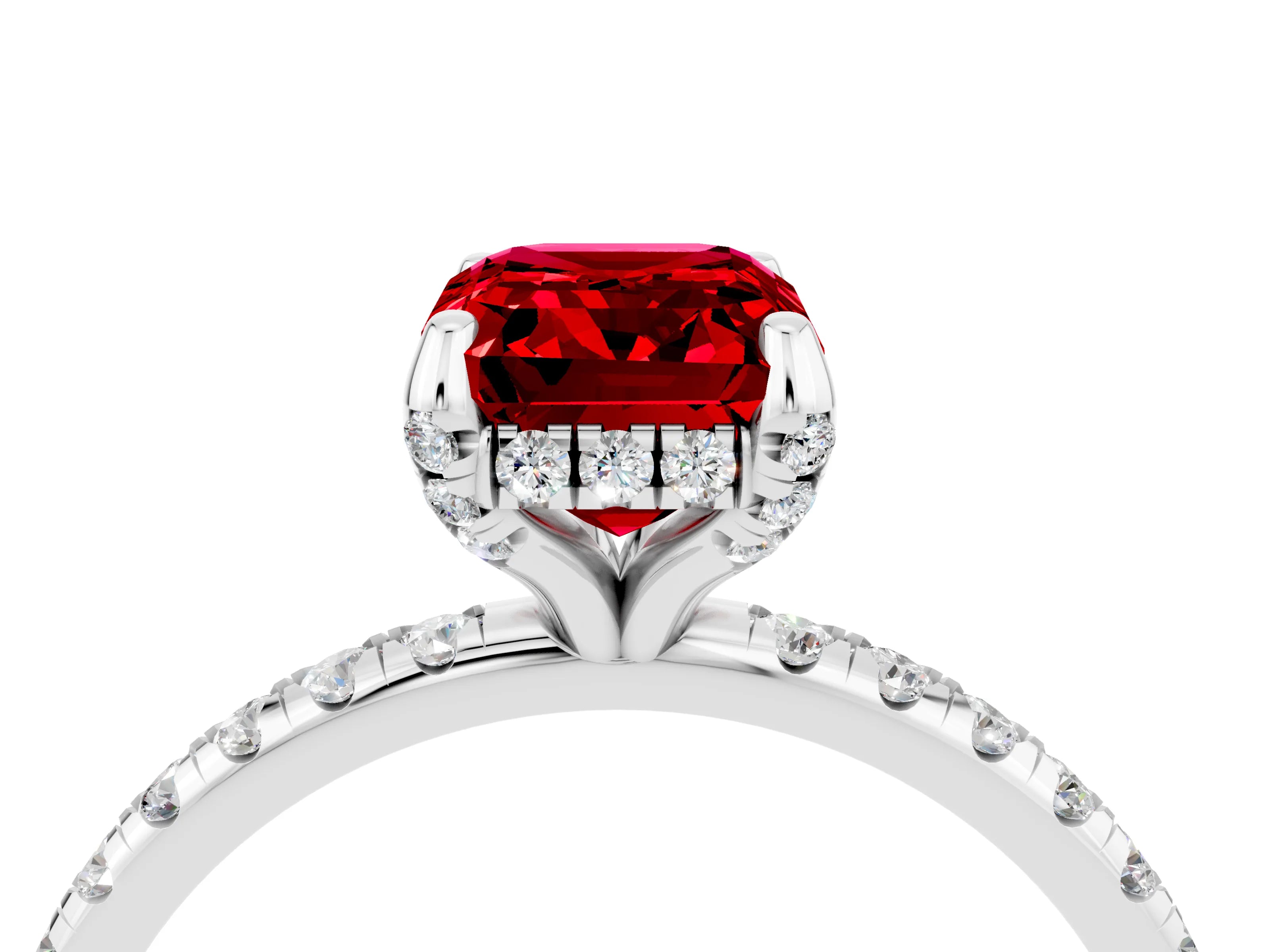 White gold Emerald Cut Diamond Solitaire Ring with Four-Prong Setting and Pavé Band_4