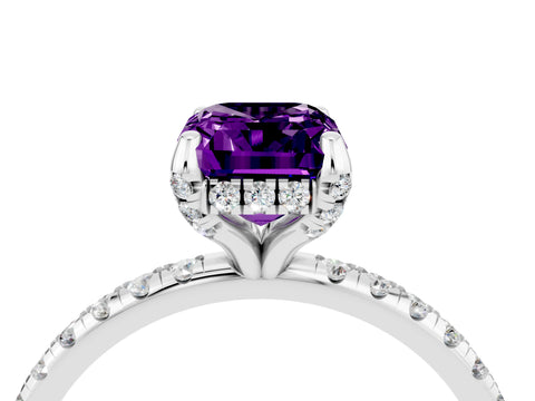 White gold Emerald Cut Diamond Solitaire Ring with Four-Prong Setting and Pavé Band_4