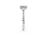 White gold Emerald Cut Diamond Solitaire Ring with Four-Prong Setting and Pavé Band_5