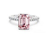 White gold Emerald Cut Diamond Solitaire Ring with Four-Prong Setting and Pavé Band
