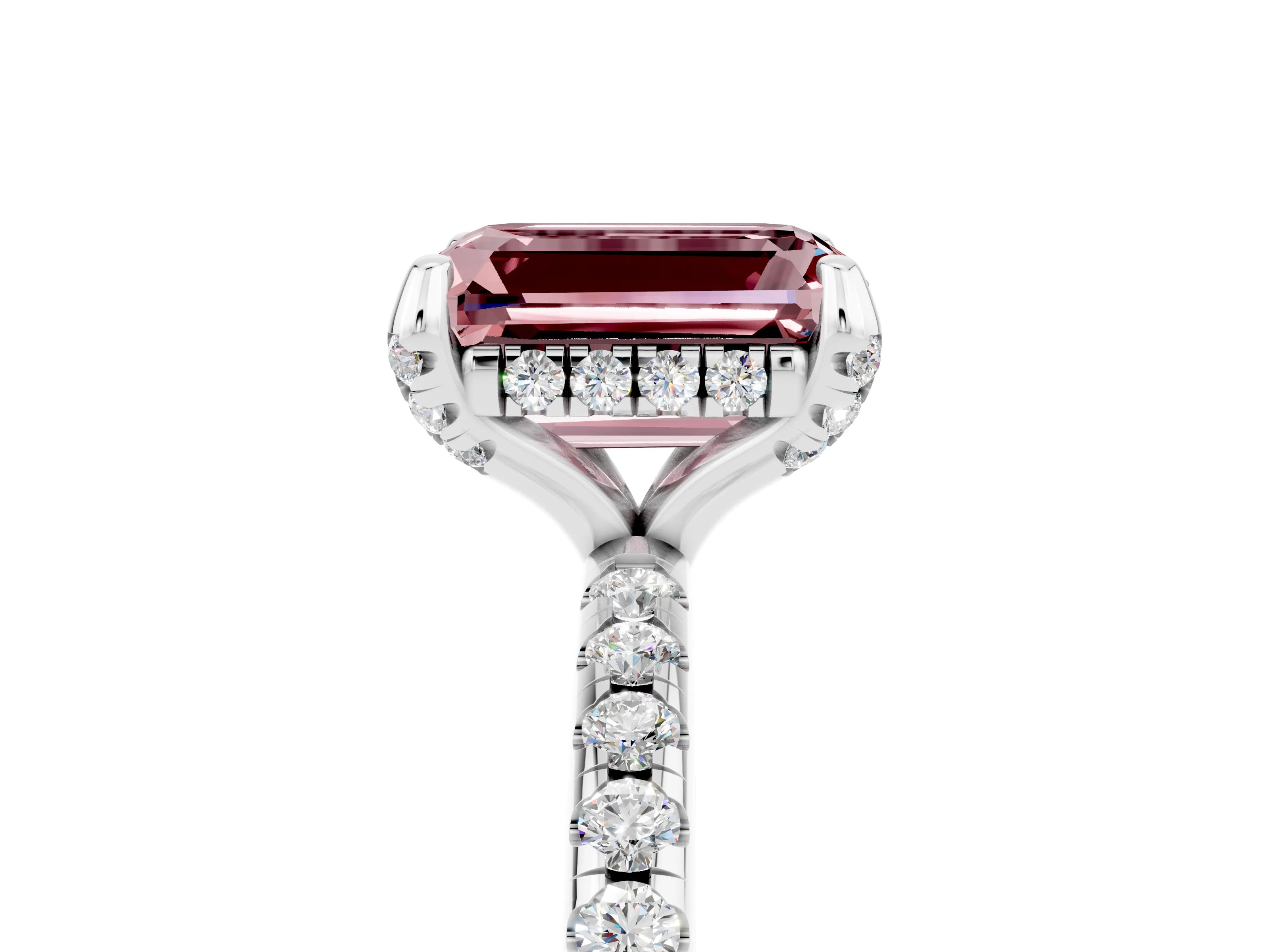 White gold Emerald Cut Diamond Solitaire Ring with Four-Prong Setting and Pavé Band_5