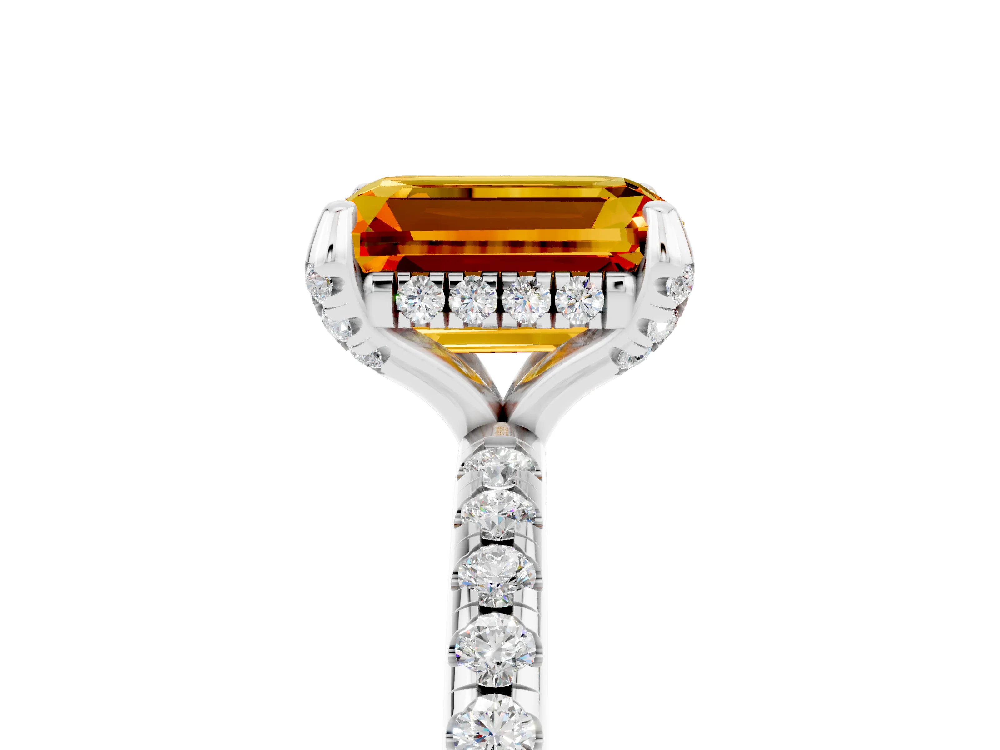 White gold Emerald Cut Diamond Solitaire Ring with Four-Prong Setting and Pavé Band_5