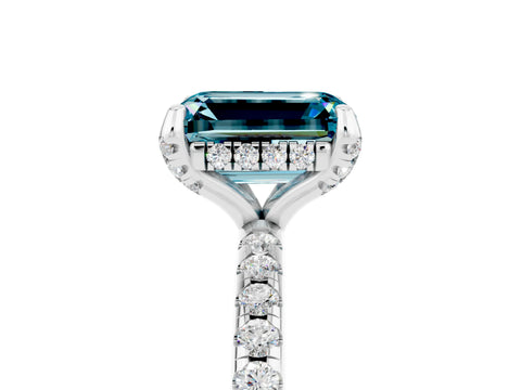 White gold Emerald Cut Diamond Solitaire Ring with Four-Prong Setting and Pavé Band_5