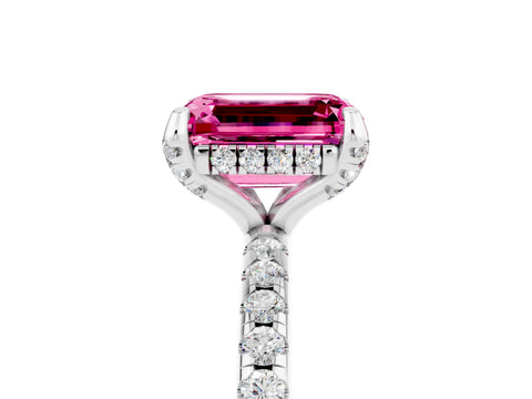White gold Emerald Cut Diamond Solitaire Ring with Four-Prong Setting and Pavé Band_5