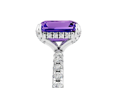 White gold Emerald Cut Diamond Solitaire Ring with Four-Prong Setting and Pavé Band_5