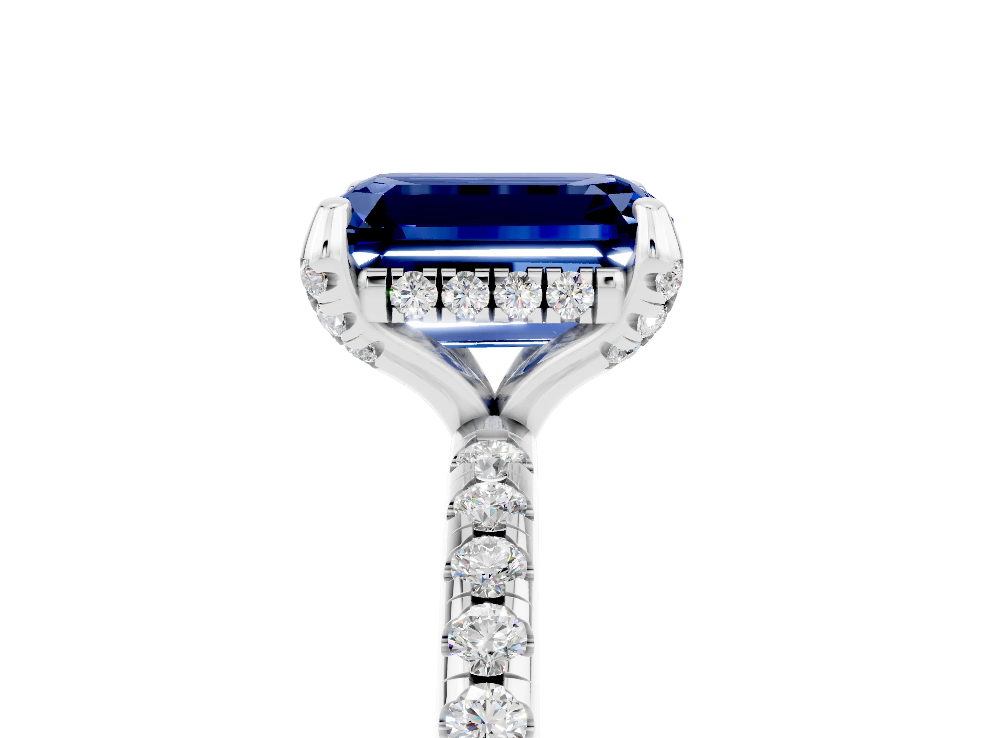 White gold Emerald Cut Diamond Solitaire Ring with Four-Prong Setting and Pavé Band_5