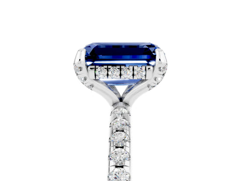 White gold Emerald Cut Diamond Solitaire Ring with Four-Prong Setting and Pavé Band_5