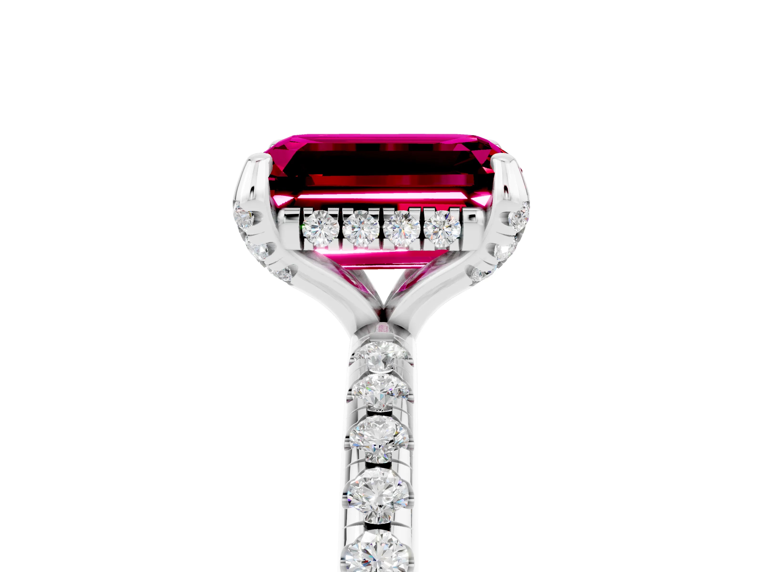 White gold Emerald Cut Diamond Solitaire Ring with Four-Prong Setting and Pavé Band_5