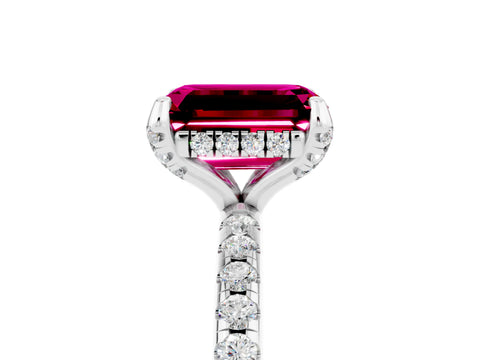 White gold Emerald Cut Diamond Solitaire Ring with Four-Prong Setting and Pavé Band_5